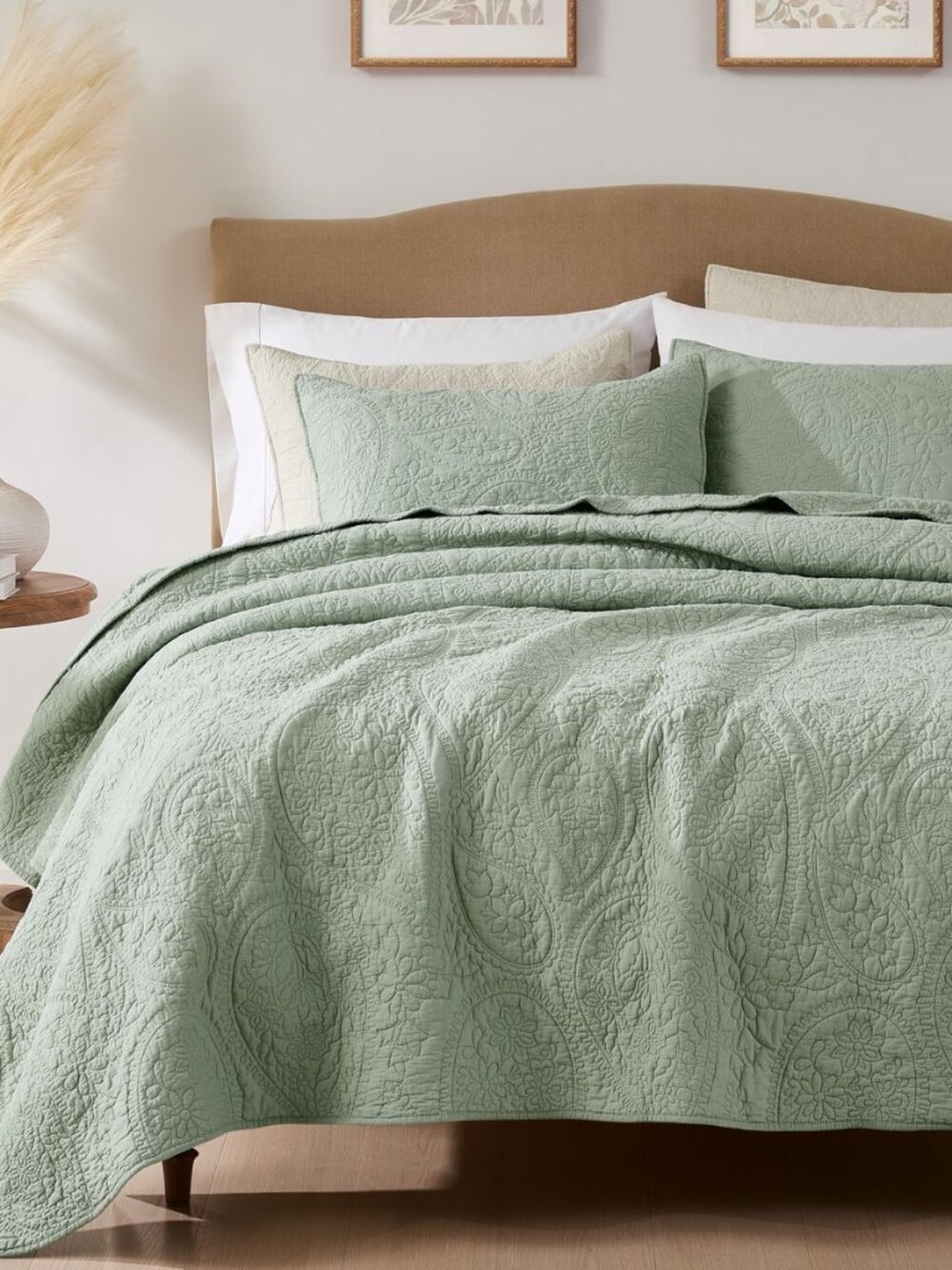 Paisley 100% Cotton Quilt Set King Size, Sage Green Coverlet